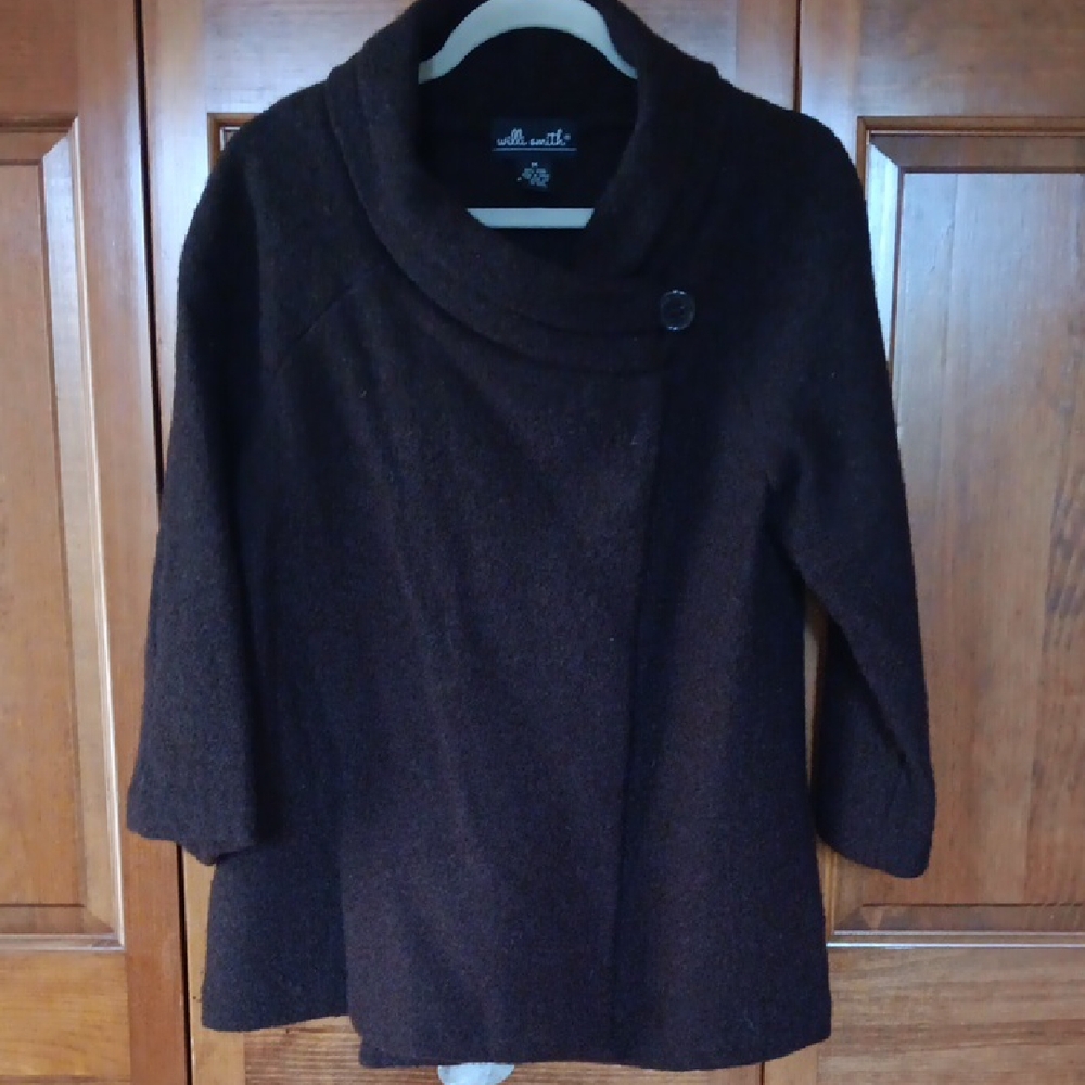 Willi Smith Dark Brown Cowl Neck Wool Jacket